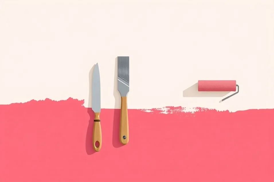 Outils de peinture disposés dans l'ordre des étapes du chantier