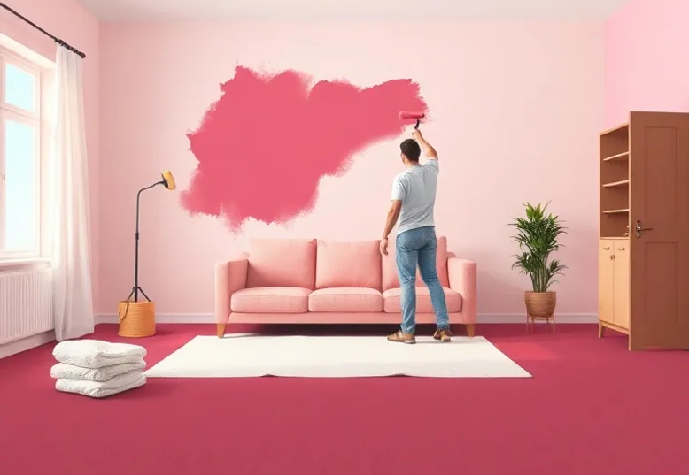 Peintre appliquant la peinture au rouleau sur un mur de salon